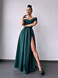 Жіноча вечірня сукня максі з відкритими плечима та розрізом на спідниці, фото 8