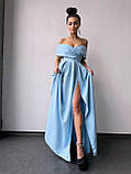 Жіноча вечірня сукня максі з відкритими плечима та розрізом на спідниці, фото 9
