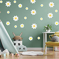 Білі Ромашки квіти пелюстки стікери Вінілові наклейки на стіну Набір М 1000х500 мм матова