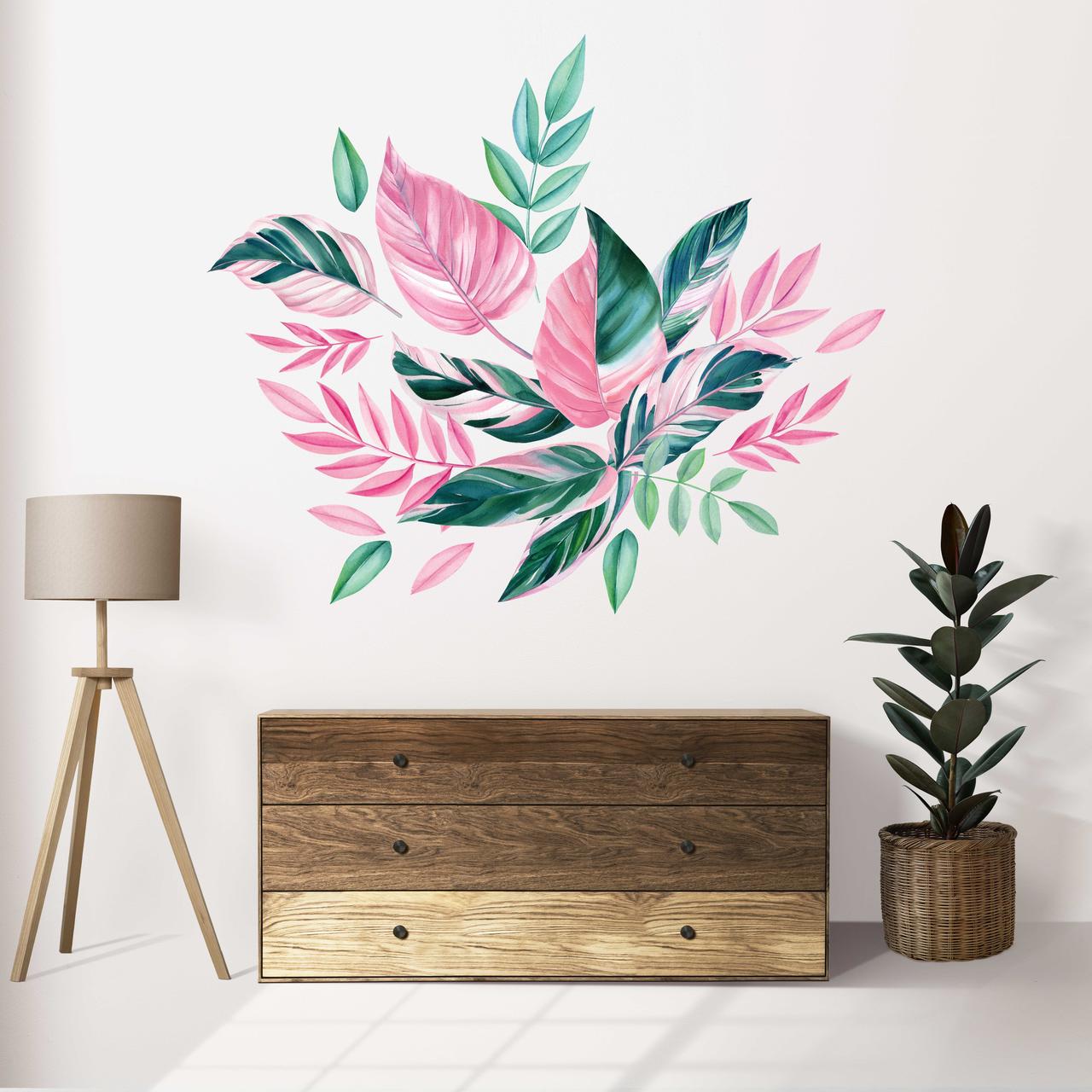 Вінілові дитячі наклейки Мальоване листя Акварель листочки рослини Набір М 1000х500 мм матова