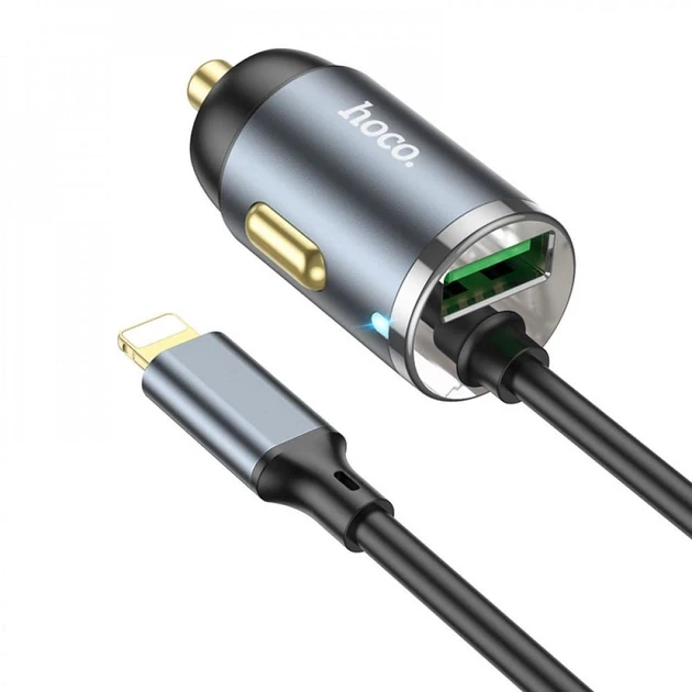 Автомобільний ЗП Hoco NZ7 Lightning PD20W+QC3.0 18W 1,2м Швидка зарядка (Сірий)