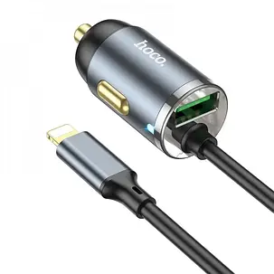 Автомобільний ЗП Hoco NZ7 Lightning PD20W+QC3.0 18W 1,2м Швидка зарядка (Сірий), фото 1
