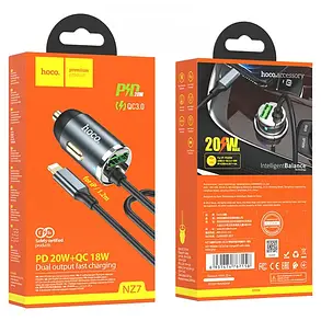 Автомобільний ЗП Hoco NZ7 Lightning PD20W+QC3.0 18W 1,2м Швидка зарядка (Сірий), фото 3