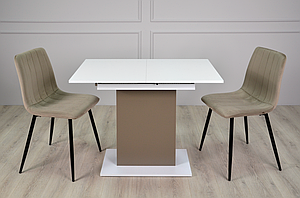 Білий недорогий маленький розсувний обідній кухонний стіл на одній ніжці з ДСП для маленької кухні 100*60 см Stoun BL