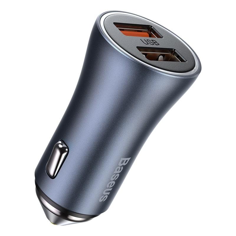Адаптер автомобільний BASEUS Golden Contactor Pro Dual Quick Charger Car Charger |2USB, 5A/40W, QC| (CCJD-A0G) сірий, фото 1