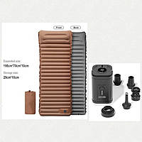 Матрац надувний. Товщина 10см. Хакі-сірий + насос чорний