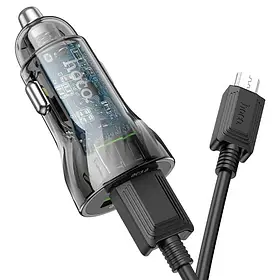 Автомобільний ЗП Hoco Z47 Transparent Discovery Edition dual port Micro QC3.0 Швидка зарядка (Чорний)