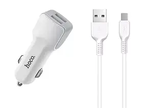 Автомобільний ЗП Hoco Z23 Micro 2 USB Port 2.4 A (Білий)
