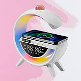 Нічник Smart Light з бездротовою зарядкою, годинником та Bluetooth + диско куля BT-3402 Білий, фото 5