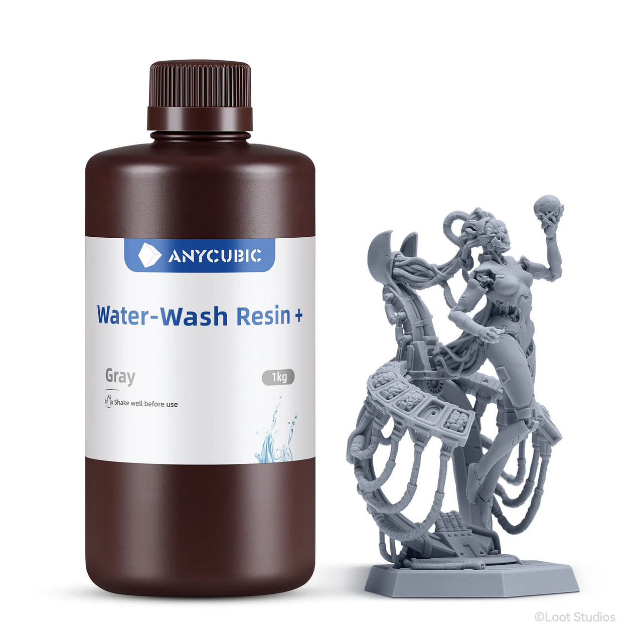 Водорозчинна смола Anycubic Water-Wash Resin+, 1 кг, сіра, фото 1