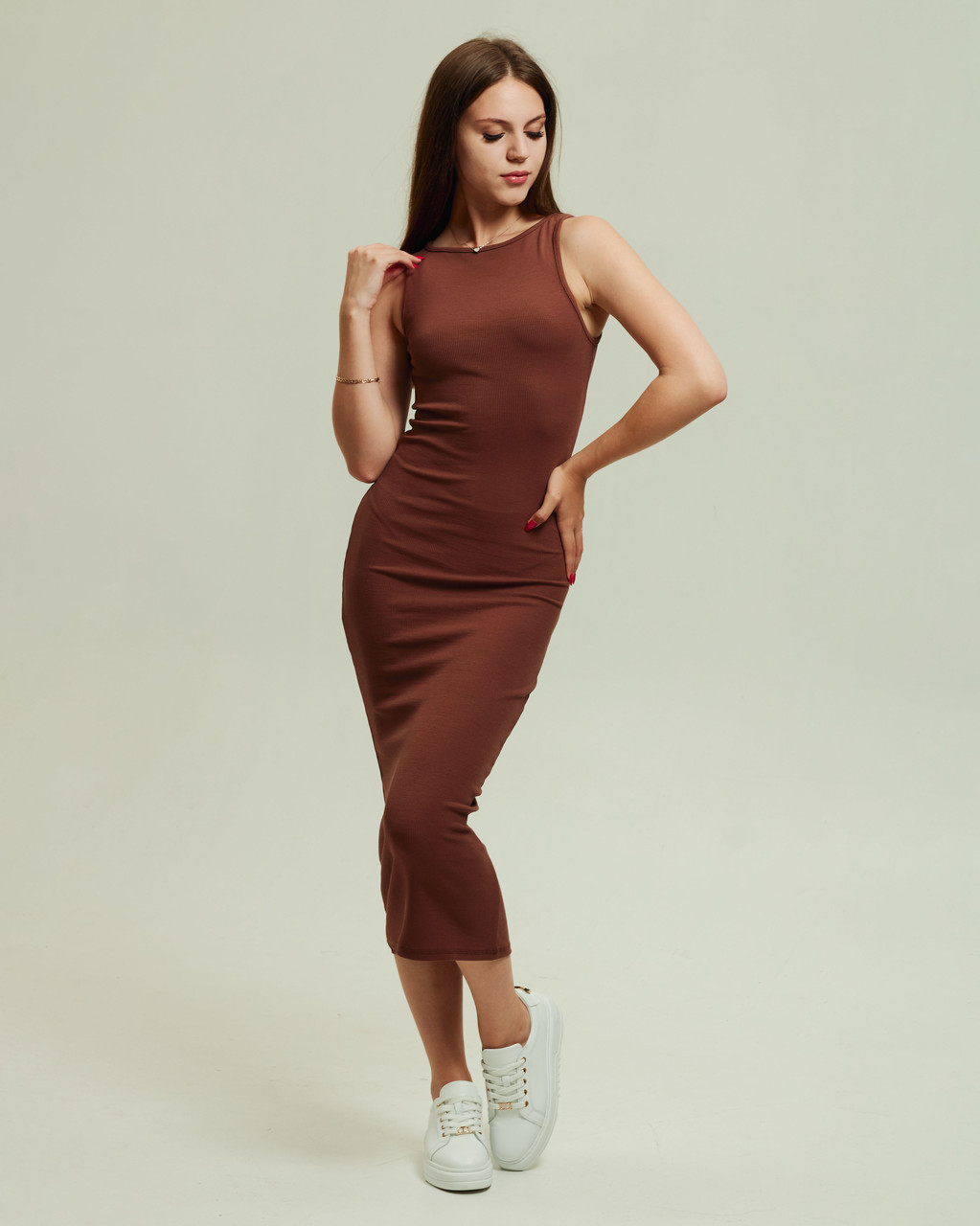 Плаття в обтяжку довге Dilvin 90892 S коричневе