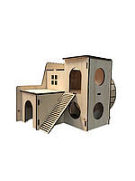 Домик WoodCraft для хомяка с колесом 21х21х21см
