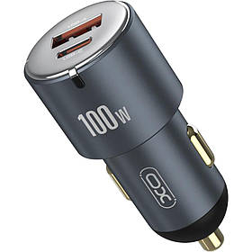 Авто адаптер XO CC47 PD+QC3.0 100W Metal Швидка зарядка (Чорний)