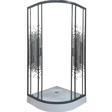 Душова кабіна Sunways SB-3 90x90х195 см напівкругла низький піддон чорний профіль малюнок піксель скло 5мм, фото 3