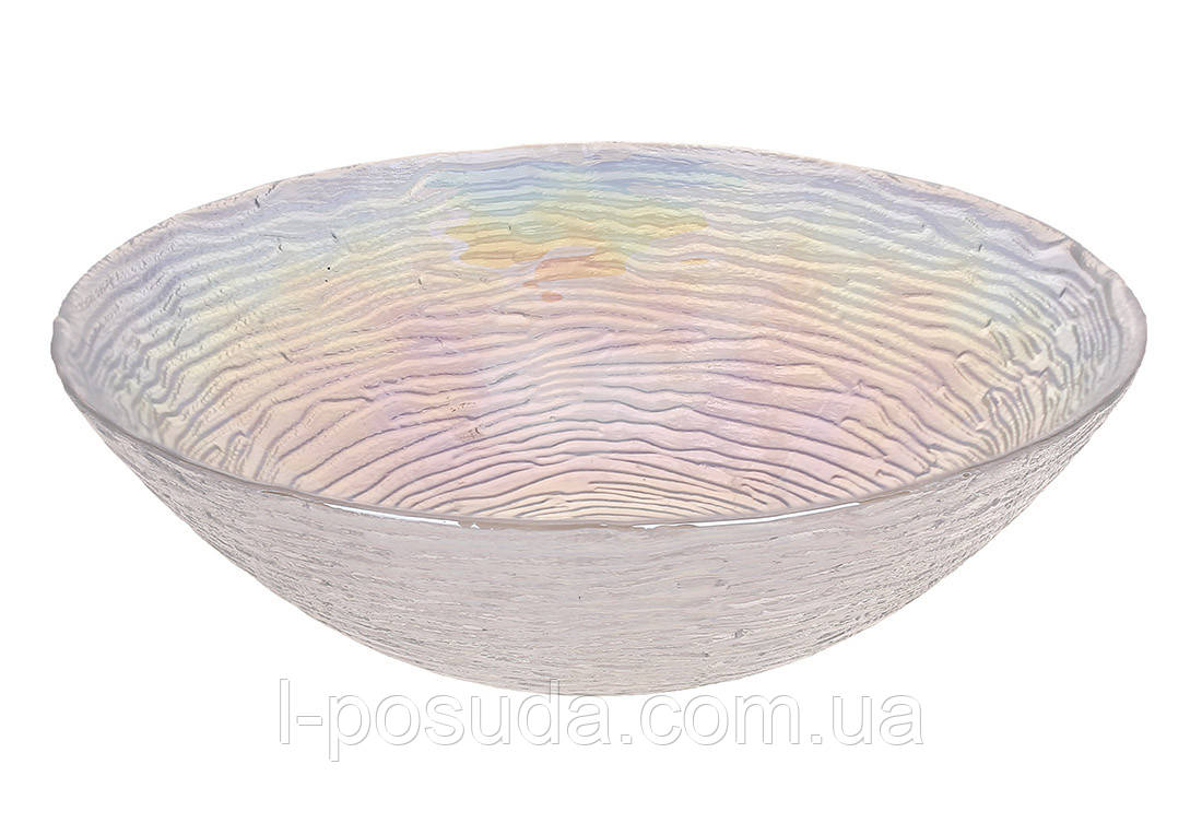 Скляний салатник 1,6 літра прозорий перламутр D24.5*6.5см, фото 1