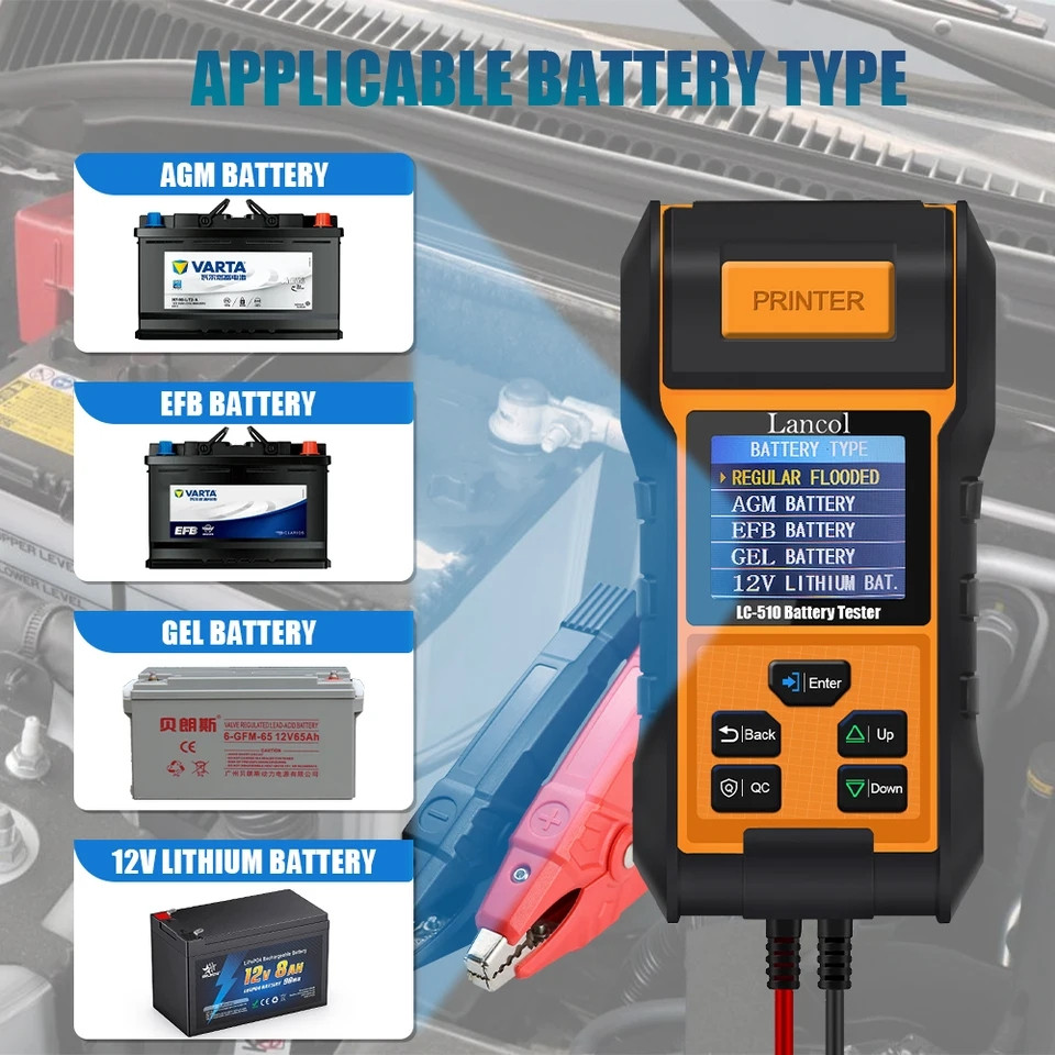 Lancol MICRO 510 (росське меню кольоровий дисплей) аналізатор акб із принтером, фото 1