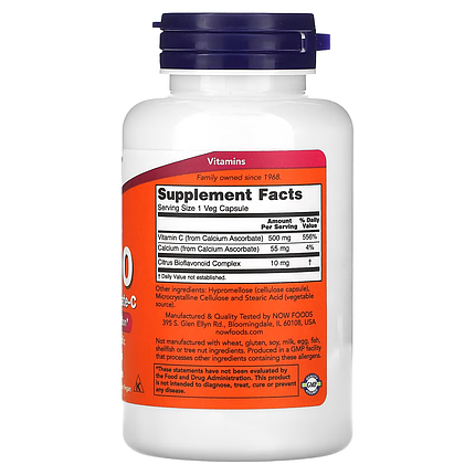 NOW Foods C-500 Calcium Ascorbate-C 100 Caps, фото 2