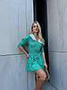 Мятна жіночна сукня-кльош у дрібні квіти з білим коміром та підюбником довжини міні з бавовни/софт, фото 2