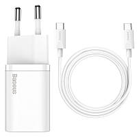 МЗП Baseus Super Si Quick Charger 25W (1USB-C) + кабель Type-C to Type-C (TZCCSUP-L) Білий
