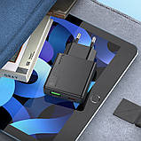 Блок для заряджання Hoco N38 Delgado PD20W+QC3.0 + Type-C to Type-C, Black, фото 3