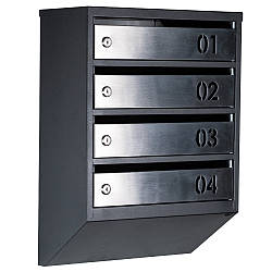 Ящик поштовий багатосекційний ЯП04B (чорний-нержавійка)