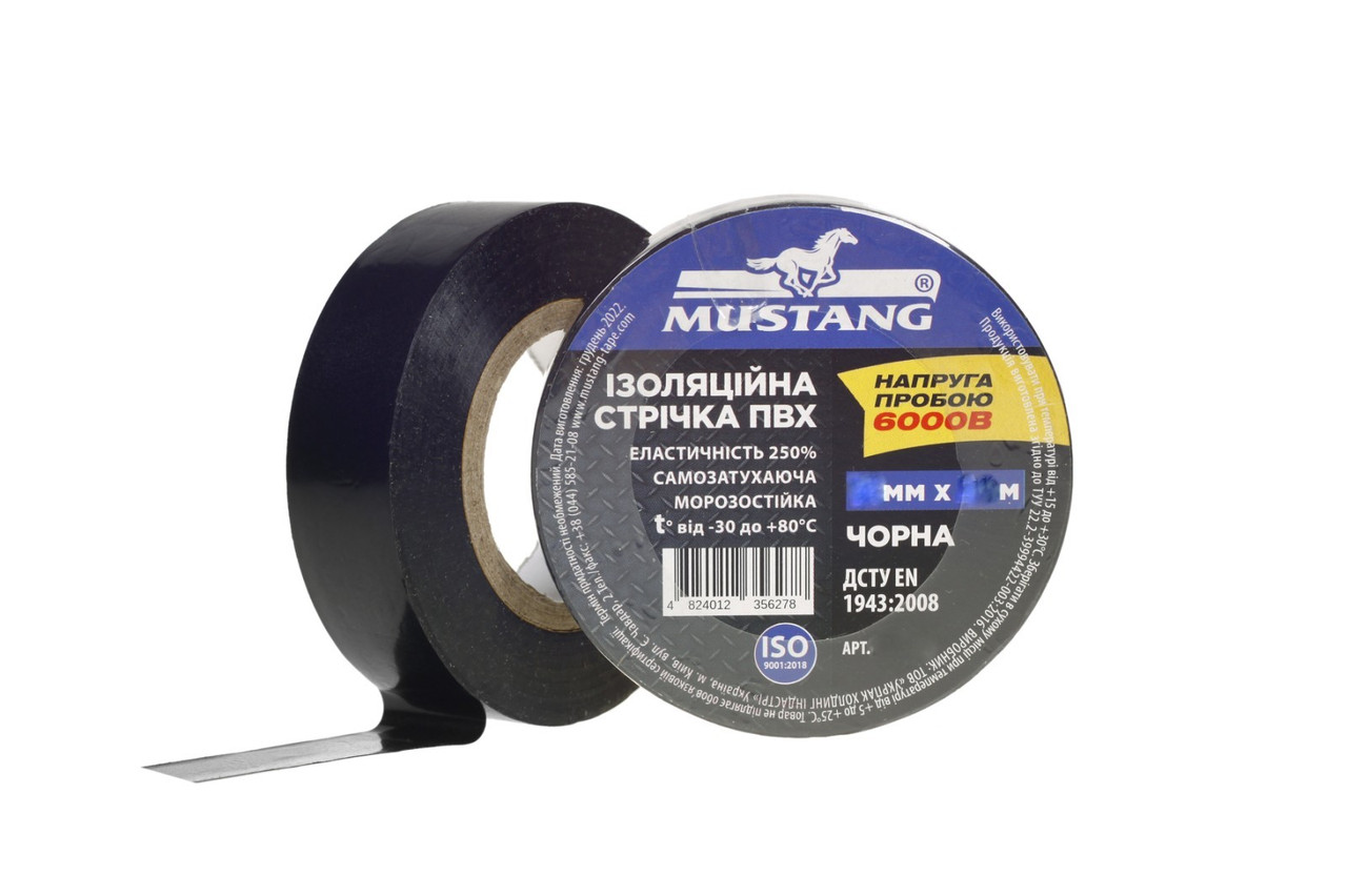 Ізоляційна стрічка ПВХ MUSTANG 15мм 30м чорна (IT1530)