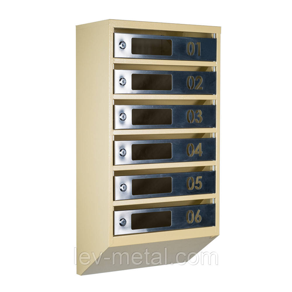 Ящик поштовий багатосекційний ЯП06D (бежевий-нержавійка), фото 1