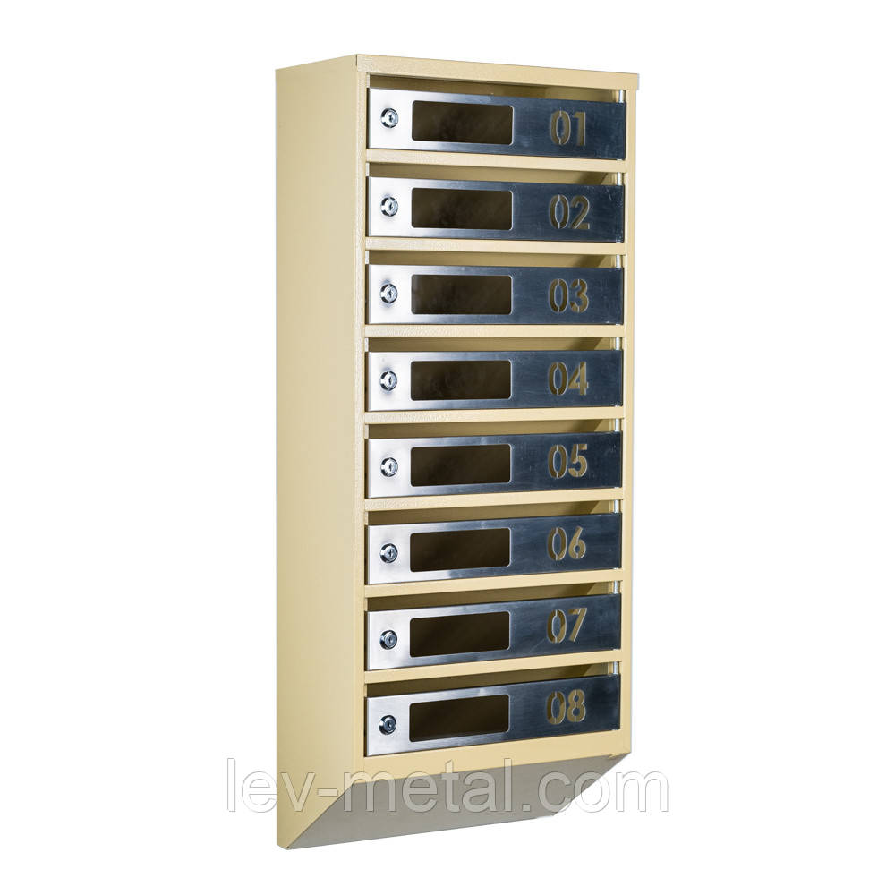 Ящик поштовий багатосекційний ЯП08D (бежевий-нержавійка), фото 1