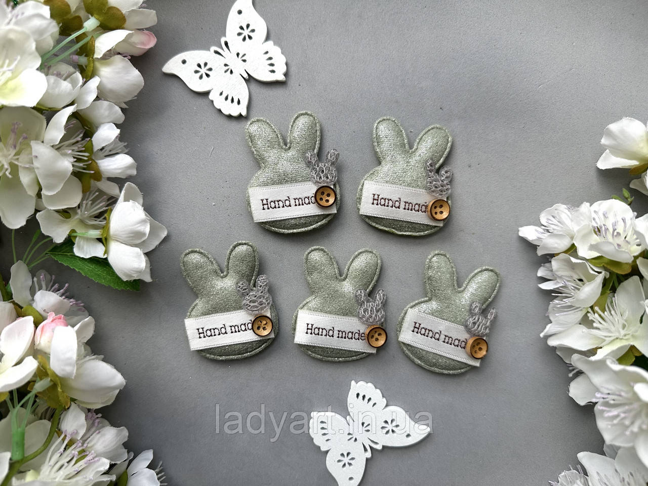 Аплікація "Зайчик з декором Hand made", 5 х 4 см, 20 шт/уп., фісташквого кольору, фото 1