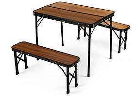 Стіл туристичний розкладний Outtec + 2 лавки коричневий