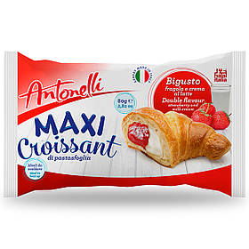 Круасан з подвійною начинкою ванільний крем - полуничний джем Antonelli MAXI Milk + Strawberry 80г ,16шт/ящ,, Італія