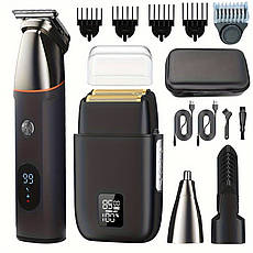 Комбо-набір (тример + шейвер) Hots Hair Combo Grooming Kit 4in1 & 4D Foil Shaver Black (HP-S9910-BK), фото 3