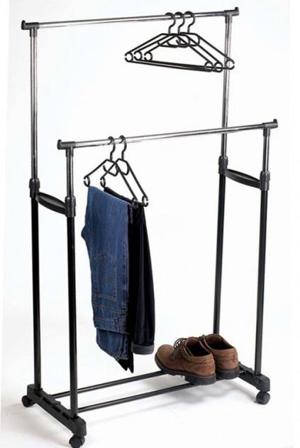 Телескопическая вешалка стойка для одежды напольная Double Pole черная ...
