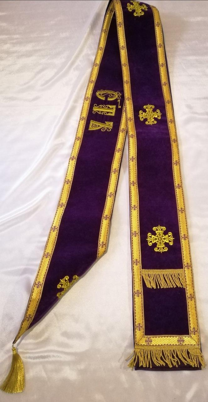 Орар вишитий фіолетовий, тканина фінт по типу під оксамит, фото 1