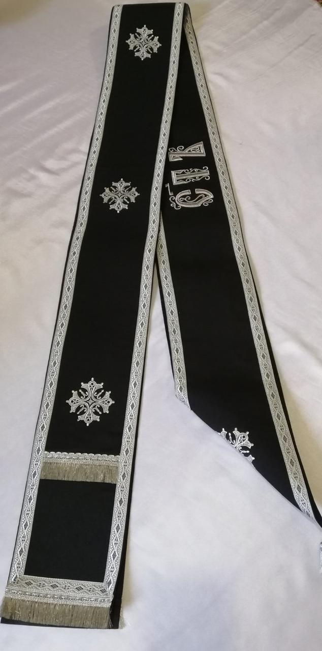 Орар вишитий чорний на габардині, фото 1