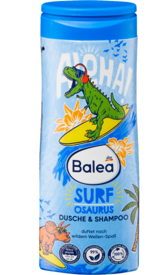 Дитячий Шампунь-гель для душу Balea Kinder Surfosaurus, 300 ml "Серфозаври", фото 1