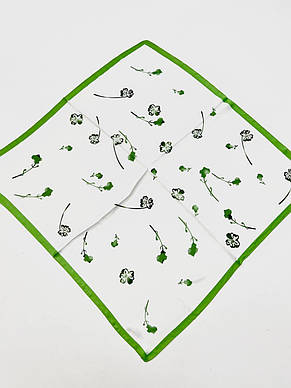 Шовкова хустка Квіточки 70*70 см білий/зелений, фото 2