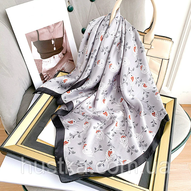 Шовкова хустка Floral 70*70 см сірий