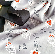 Шовкова хустка Floral 70*70 см сірий, фото 4