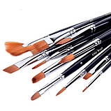 Набір нейлонових пензлів для малювання, 12 шт з дерев'яною ручкою, для акварелі, акрилу, олійного живопису, фото 4