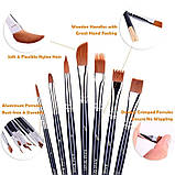 Набір нейлонових пензлів для малювання, 12 шт з дерев'яною ручкою, для акварелі, акрилу, олійного живопису, фото 3