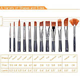 Набір нейлонових пензлів для малювання, 12 шт з дерев'яною ручкою, для акварелі, акрилу, олійного живопису, фото 2