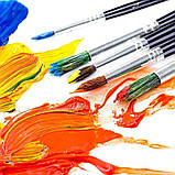 Набір нейлонових пензлів для малювання, 12 шт з дерев'яною ручкою, для акварелі, акрилу, олійного живопису, фото 6