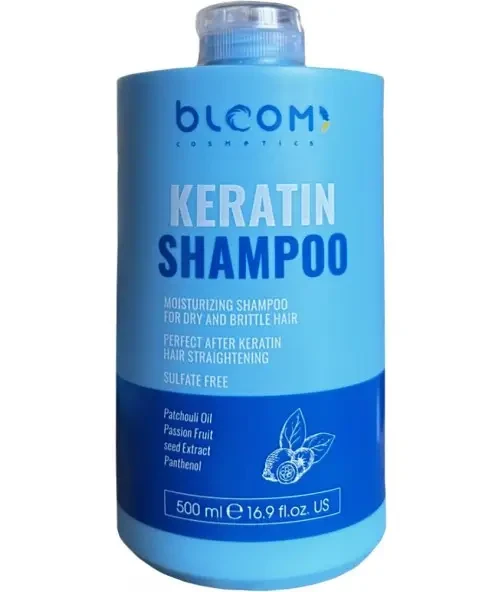 Сімейний об’єм BLOOM Keratin 500 мл — шампунь для чутливої шкіри й волосся після нанопластики, щоденний догляд для всієї родини, фото 1