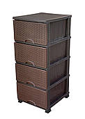 Комод пластиковий 4 ящики плетінка коричневий (Elif Plastik) 45*37.5*90 см