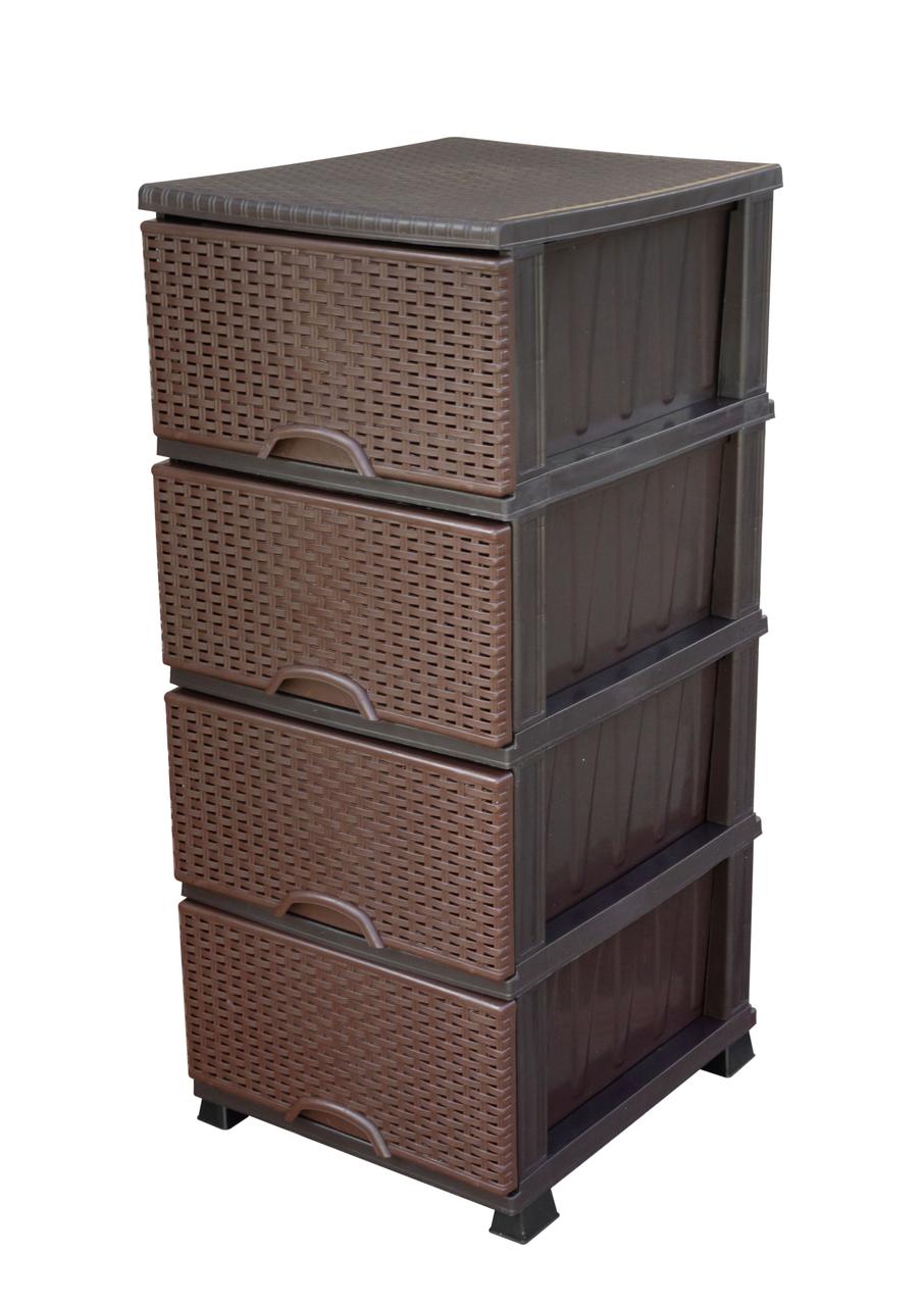 Комод пластиковий 4 ящики плетінка коричневий (Elif Plastik) 45*37.5*90 см