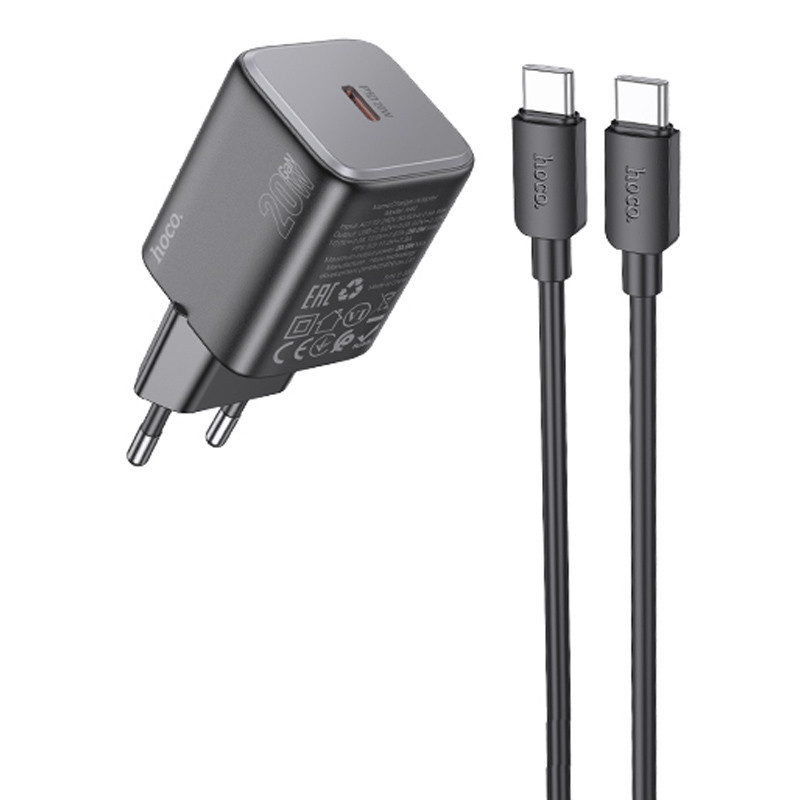 МЗП Hoco N40 Mighty PD20W (1USB-C) + кабель Type-C to Type-C Black, фото 1