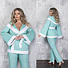 Стильний жіночий натуральний льняний костюм: жакет-кімоно з капюшоном та прямі штани, батал великі розміри, фото 4