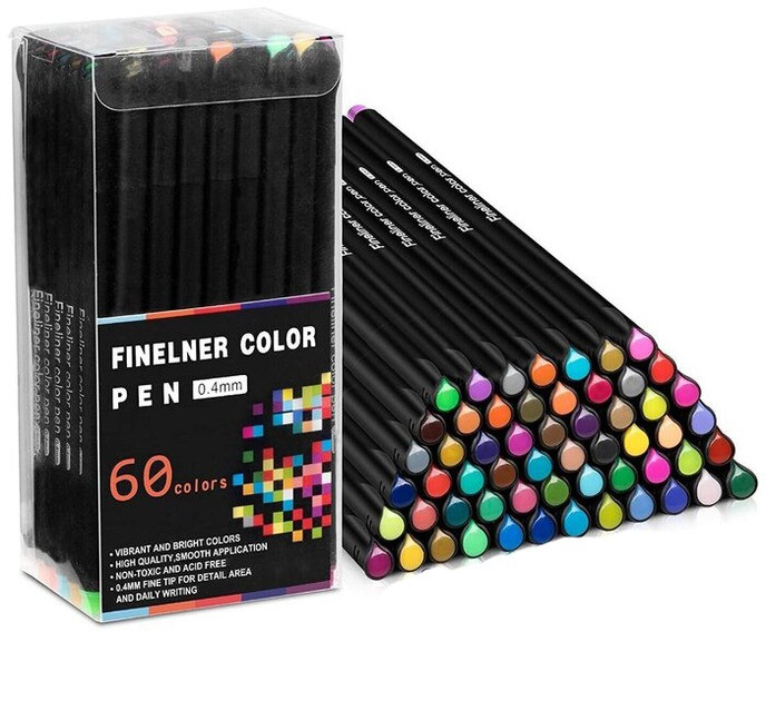 Набір професійних різнокольорових лінерів для малювання Fineliner Color 60 кольорів