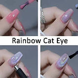 Голографічний  "Котяче око" UNO Rainbow Cat Eye для нігтів, срібний, 12 мл., фото 3